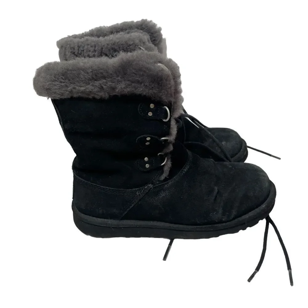 Ugg Black Fur Lined Lace Up Winter Boots